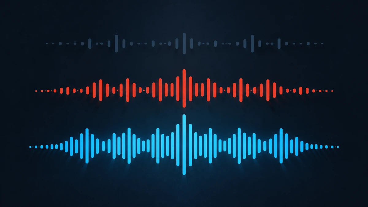 Three waveform bands of increasing density representing audio bitrate