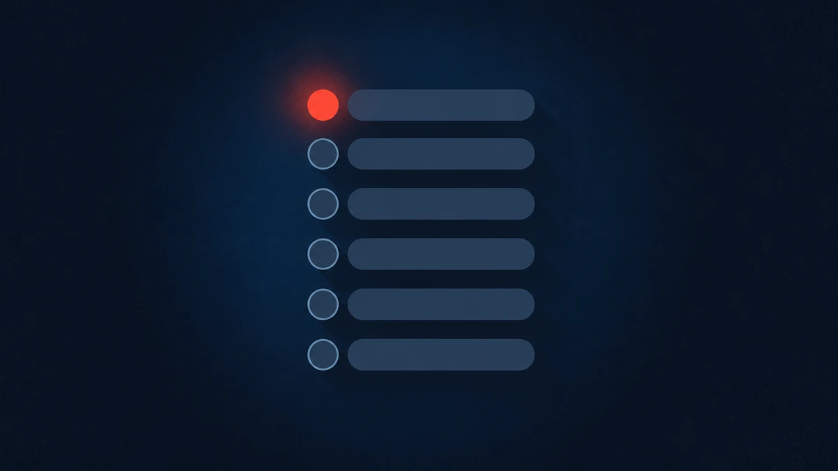A checklist of six rows with only the first marker highlighted